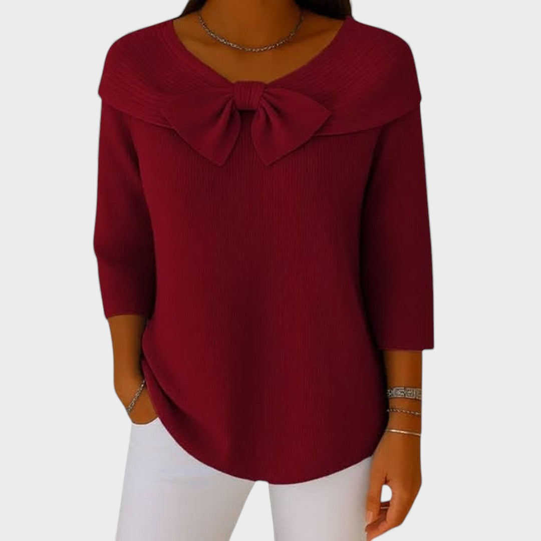 Selena – Women's Sweater with Bow and Round Neck