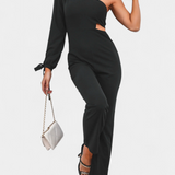 Sahar Asymmetric Jumpsuit with Cut-Out and Long Tied Sleeve