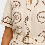 Seashell Mono T-Shirt with Shell Detail and Buttons