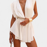 Rosalba Short Jumpsuit with Deep Neckline and Defined Waist