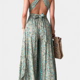 Leandra Mono Fluid Crossed with Green Floral Print
