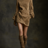 Livia ❘ Oversized Mini Suede Dress with High Neck