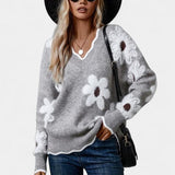 Thea Elegant Floral Sweater with V-Neck