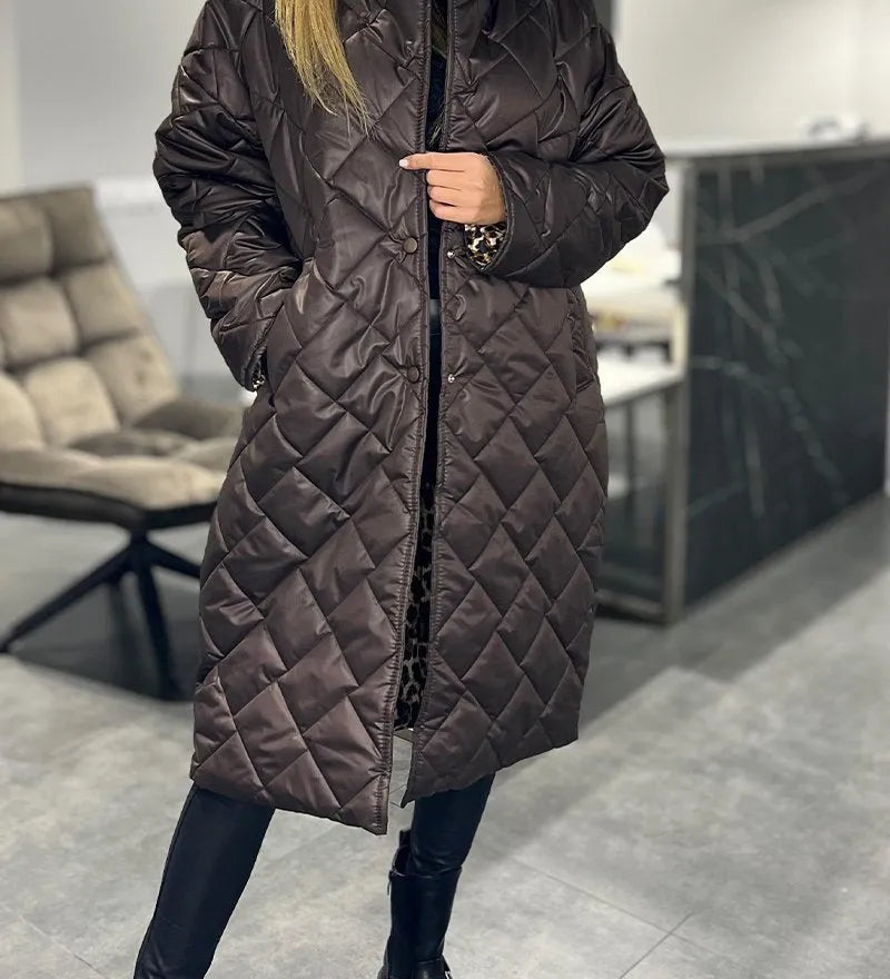 Beata | Reversible Padded Coat with Leopard Lining