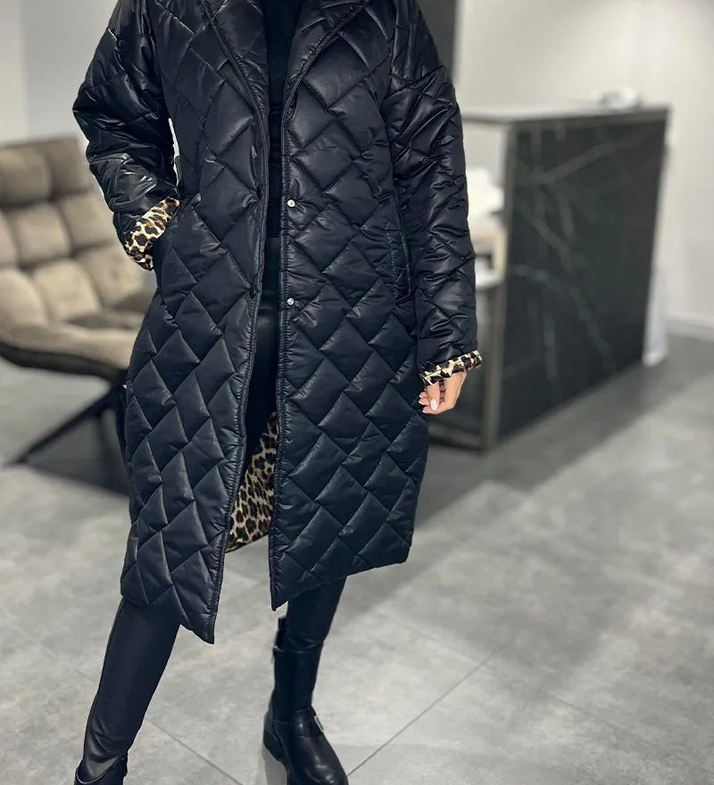 Beata | Reversible Padded Coat with Leopard Lining