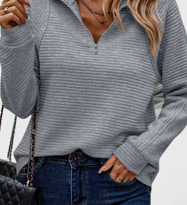 Helene V-Neck Jumper with Zip and Long Sleeves