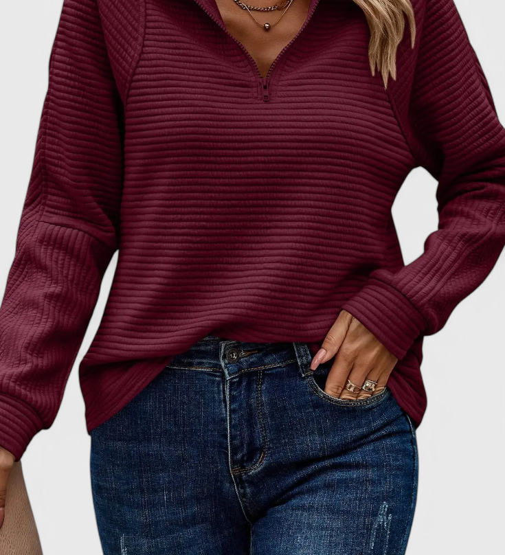 Helene V-Neck Jumper with Zip and Long Sleeves