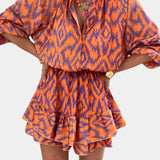 Yasmine Mono Mini with Ruffles and Ikat Print