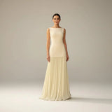 Claudia - Long sleeveless dress with pleat details