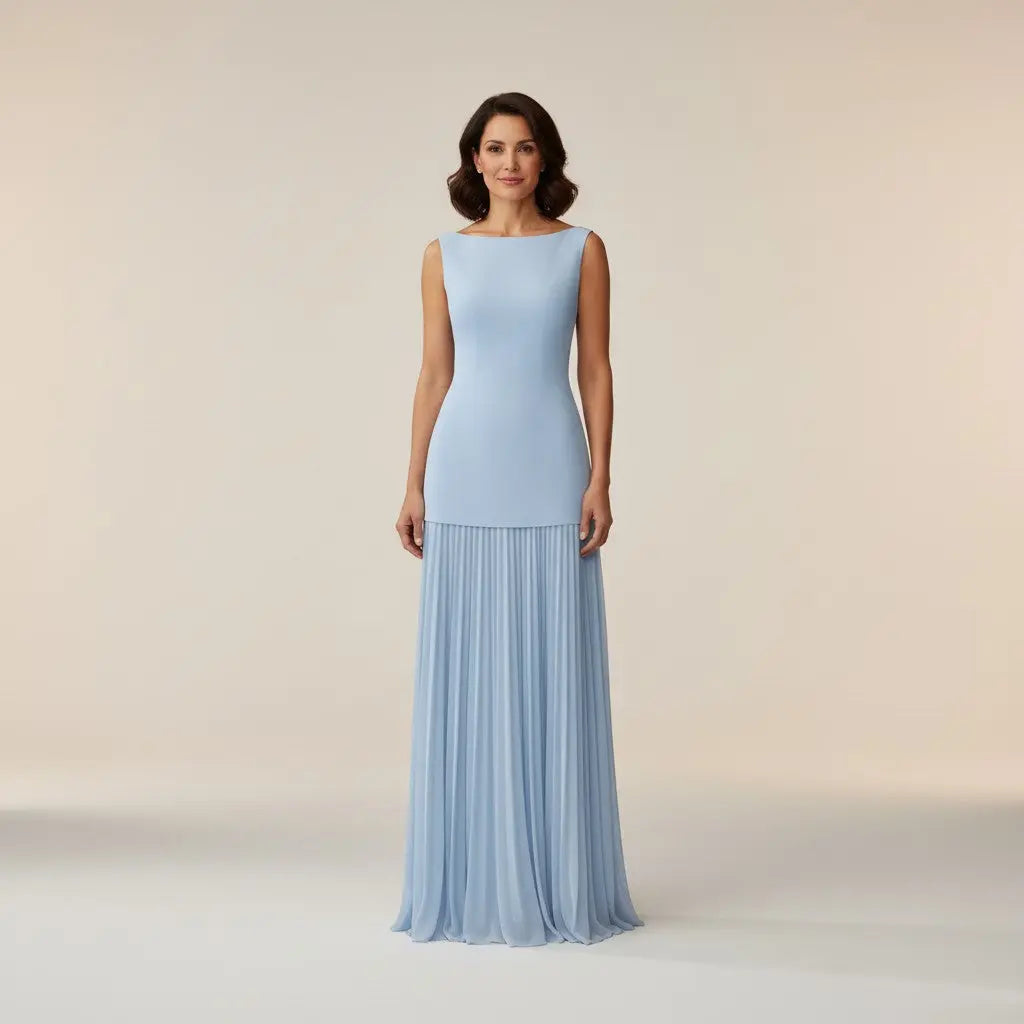 Claudia - Long sleeveless dress with pleat details