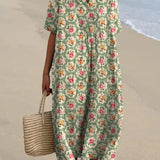 Francisca - Vestido Floral Retro en Verde Agua