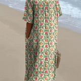 Francisca - Vestido Floral Retro en Verde Agua